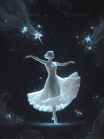 跳芭蕾舞的女孩光影插画4