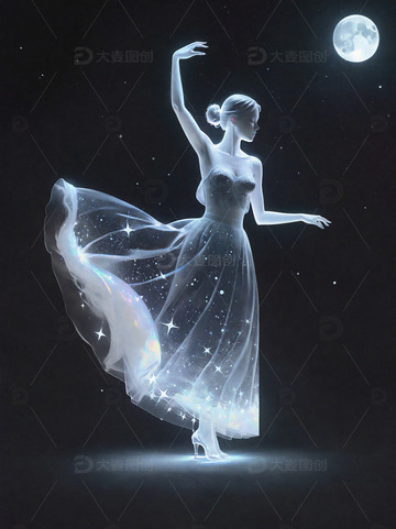 跳芭蕾舞的女孩光影插画