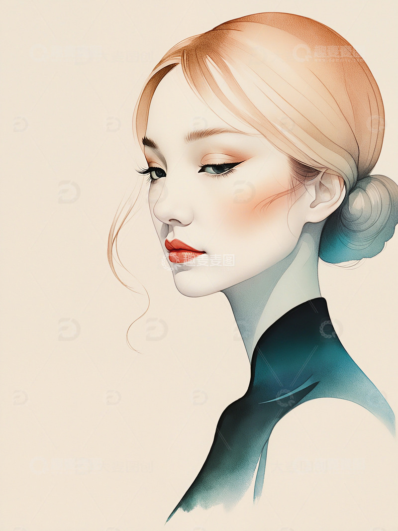 高清大图下载【趣麦麦图】美丽的女性水墨水彩插画10