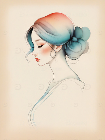 美丽的女性水墨水彩插画14