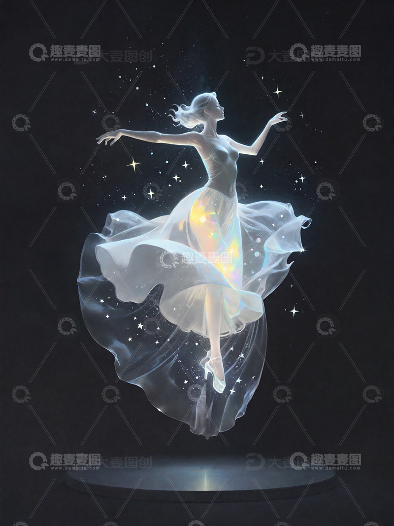 高清大图下载【趣麦麦图】跳芭蕾舞的女孩光影插画1