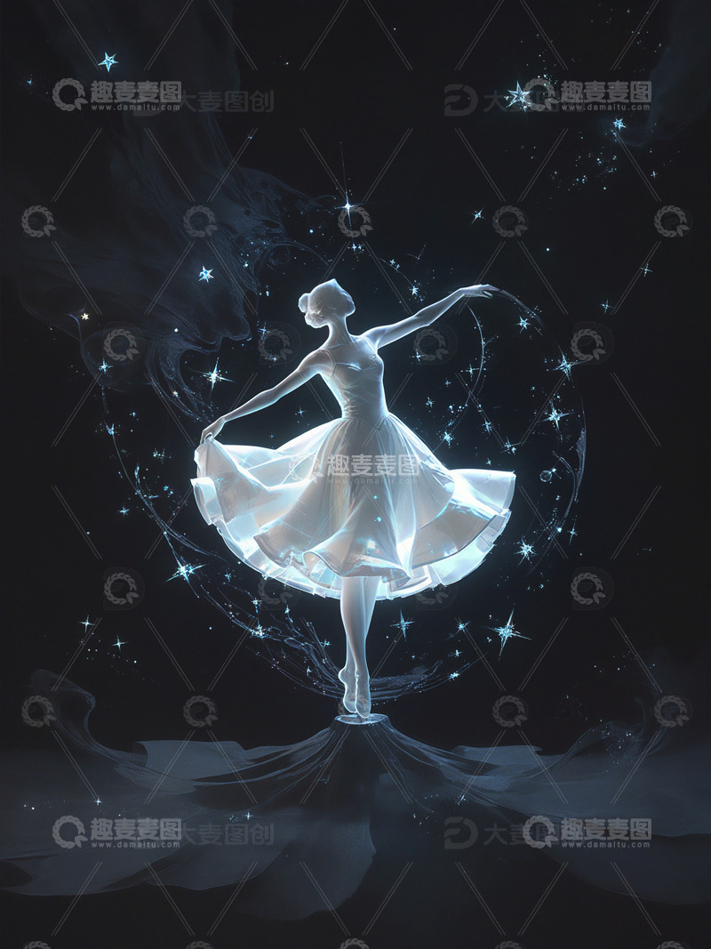 高清大图下载【趣麦麦图】跳芭蕾舞的女孩光影插画3