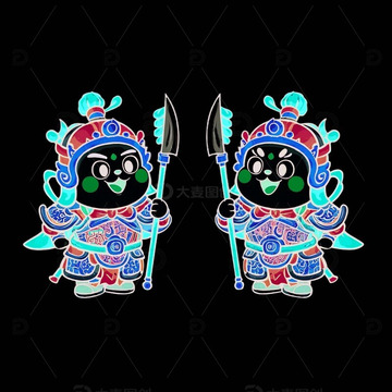 卡通手绘小门神
