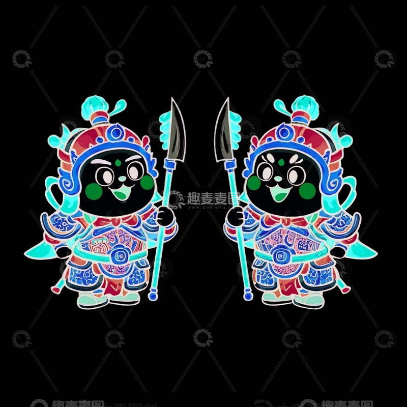 源文件下载【趣麦麦图】卡通手绘小门神