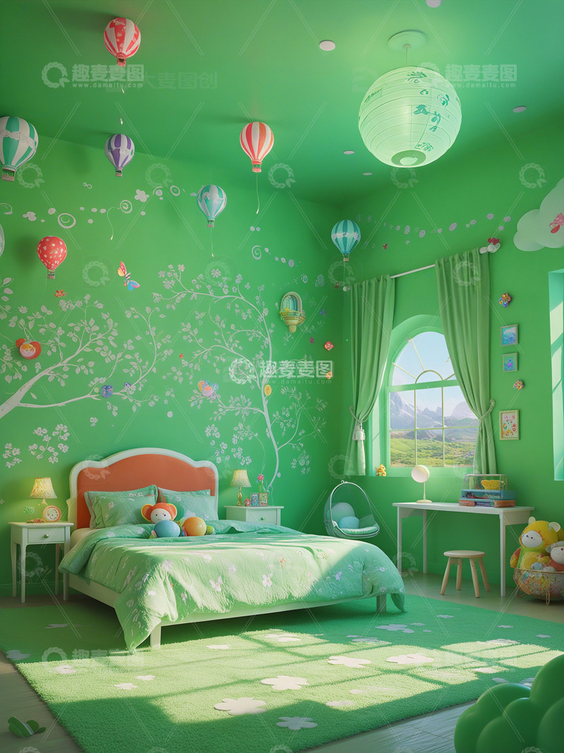高清大图下载【趣麦麦图】绿色森系主题儿童房设计