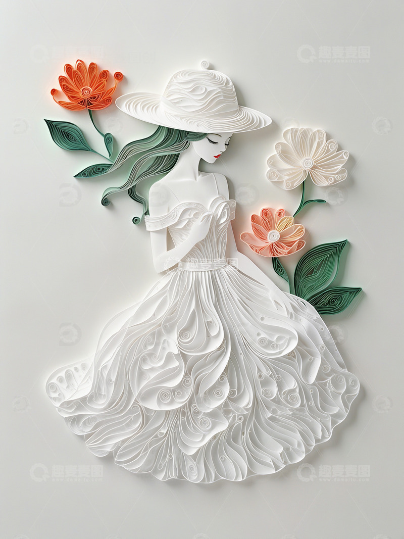 高清大图下载【趣麦麦图】女士插画衍纸艺术妇女节素材5