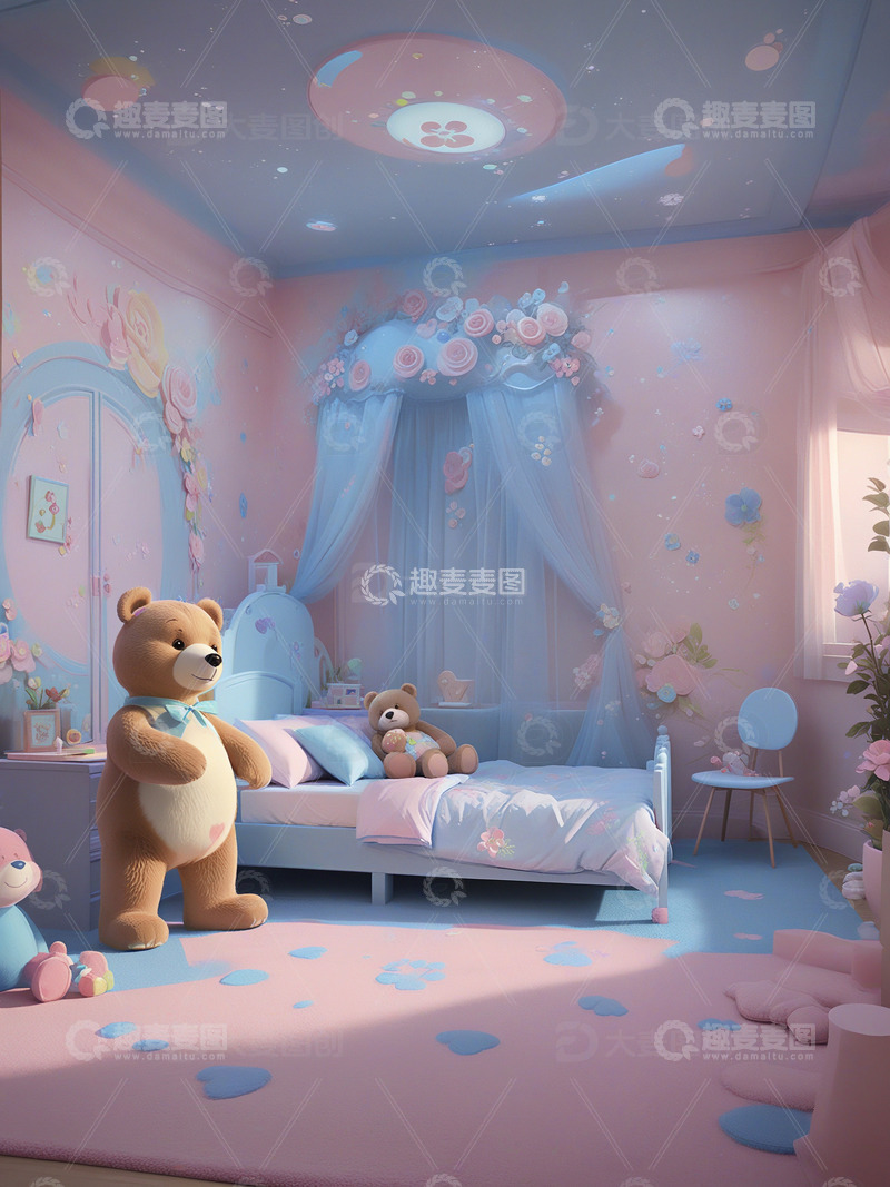 高清大图下载【趣麦麦图】玩具熊主题小女孩房间设计2