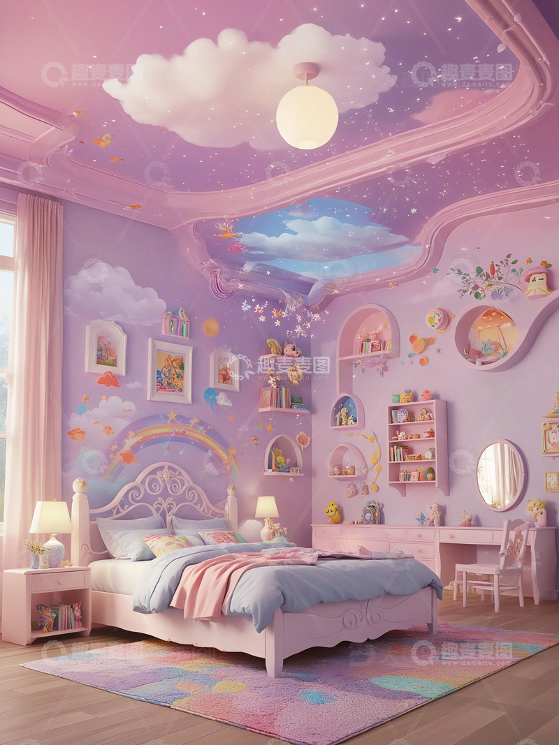 高清大图下载【趣麦麦图】梦幻彩虹主题卧室设计1