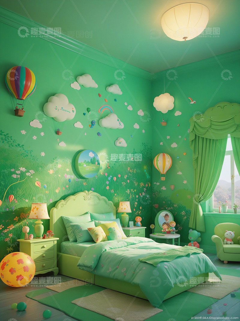 绿色森系主题儿童房设计2