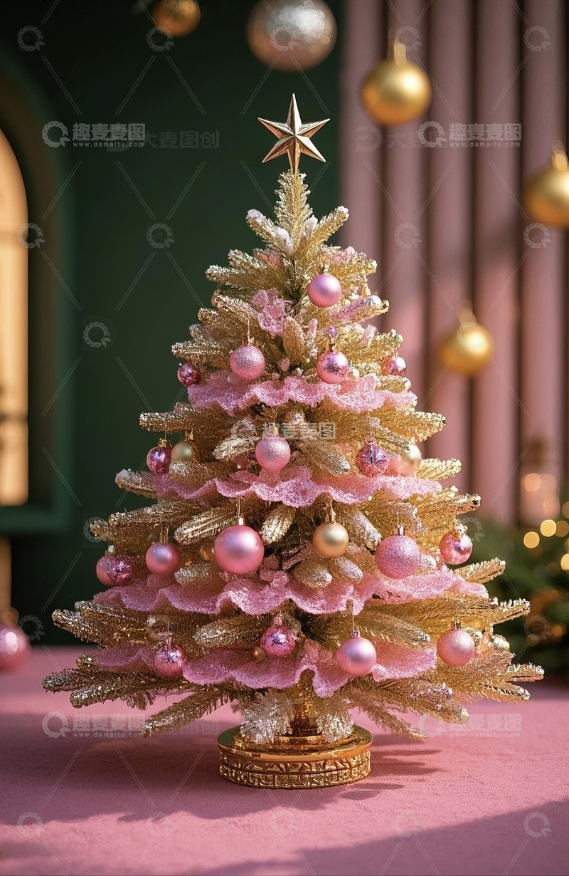 高清大图下载【趣麦麦图】粉色金色圣诞树