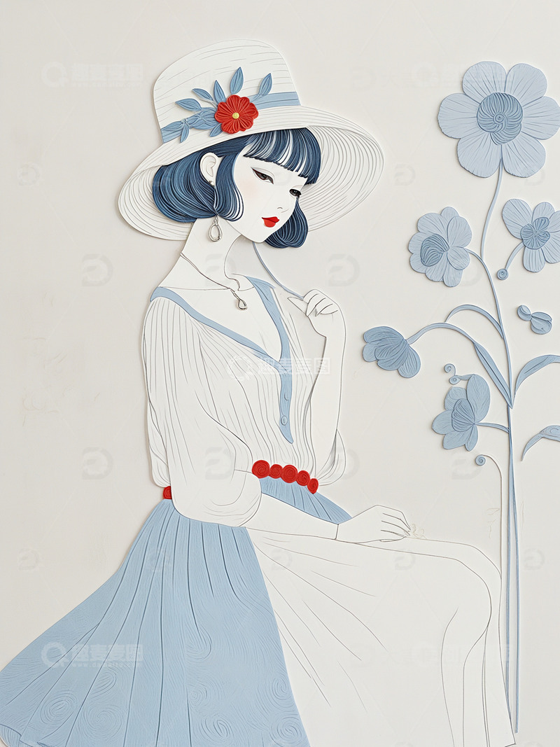 高清大图下载【趣麦麦图】女士插画衍纸艺术妇女节素材3