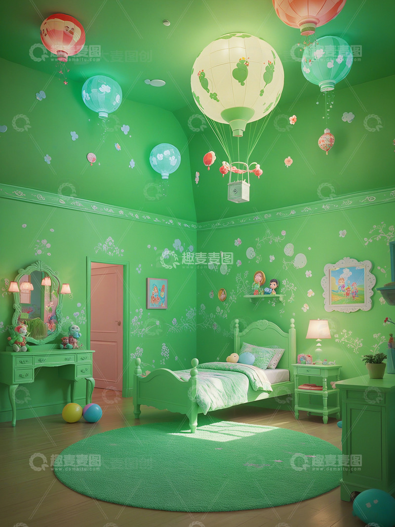 高清大图下载【趣麦麦图】绿色森系主题儿童房设计3