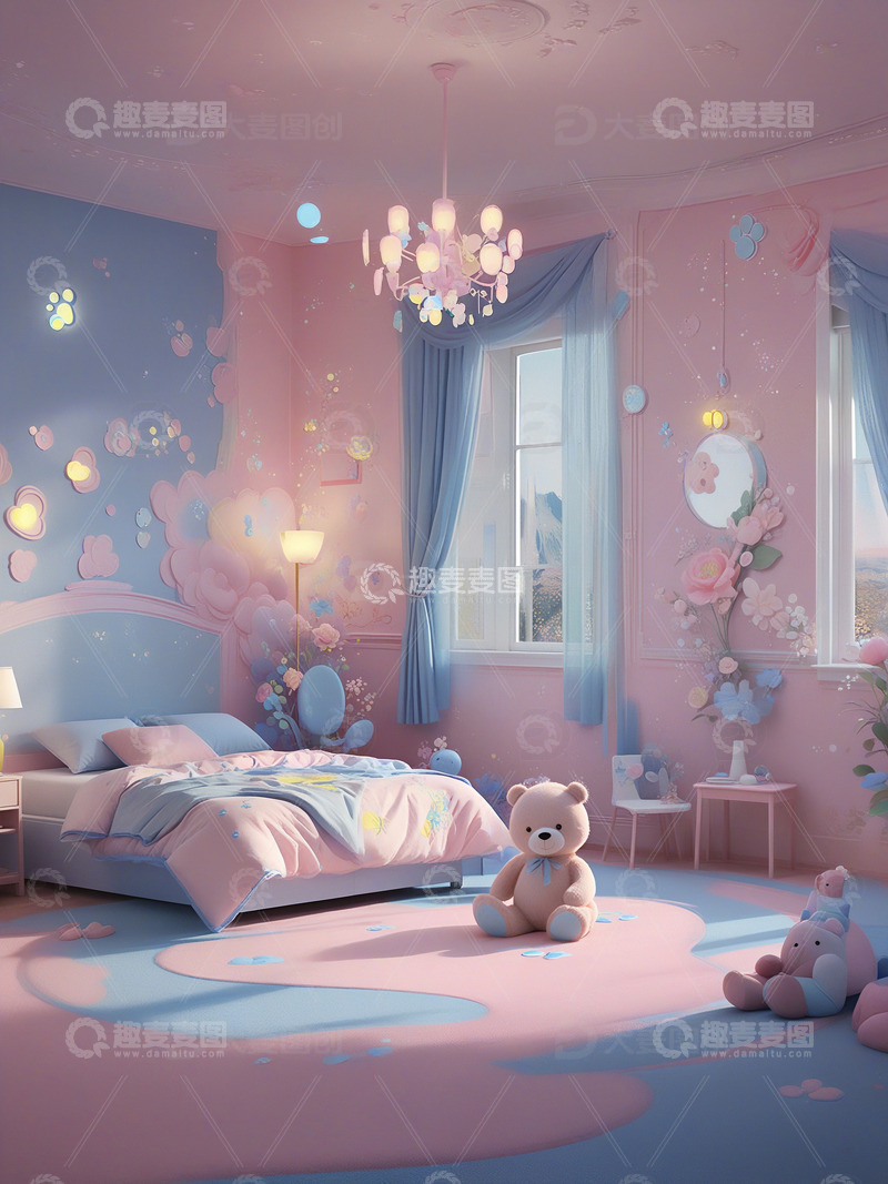 玩具熊主题小女孩房间设计1