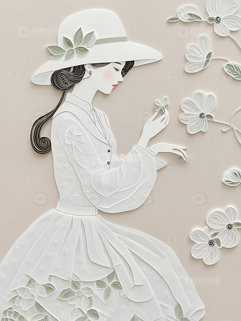 高清大图下载【趣麦麦图】女士插画衍纸艺术妇女节素材2