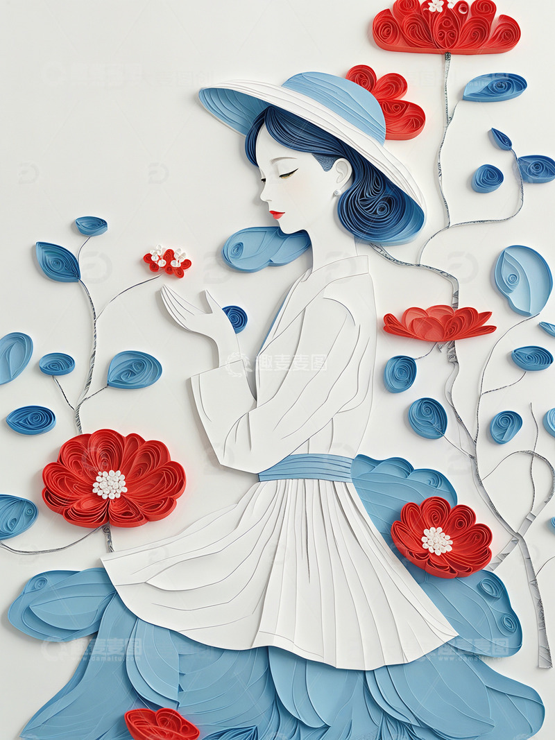 高清大图下载【趣麦麦图】女士插画衍纸艺术妇女节素材4