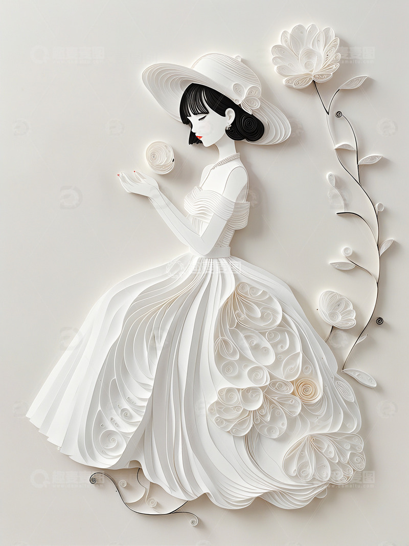 高清大图下载【趣麦麦图】女士插画衍纸艺术妇女节素材6