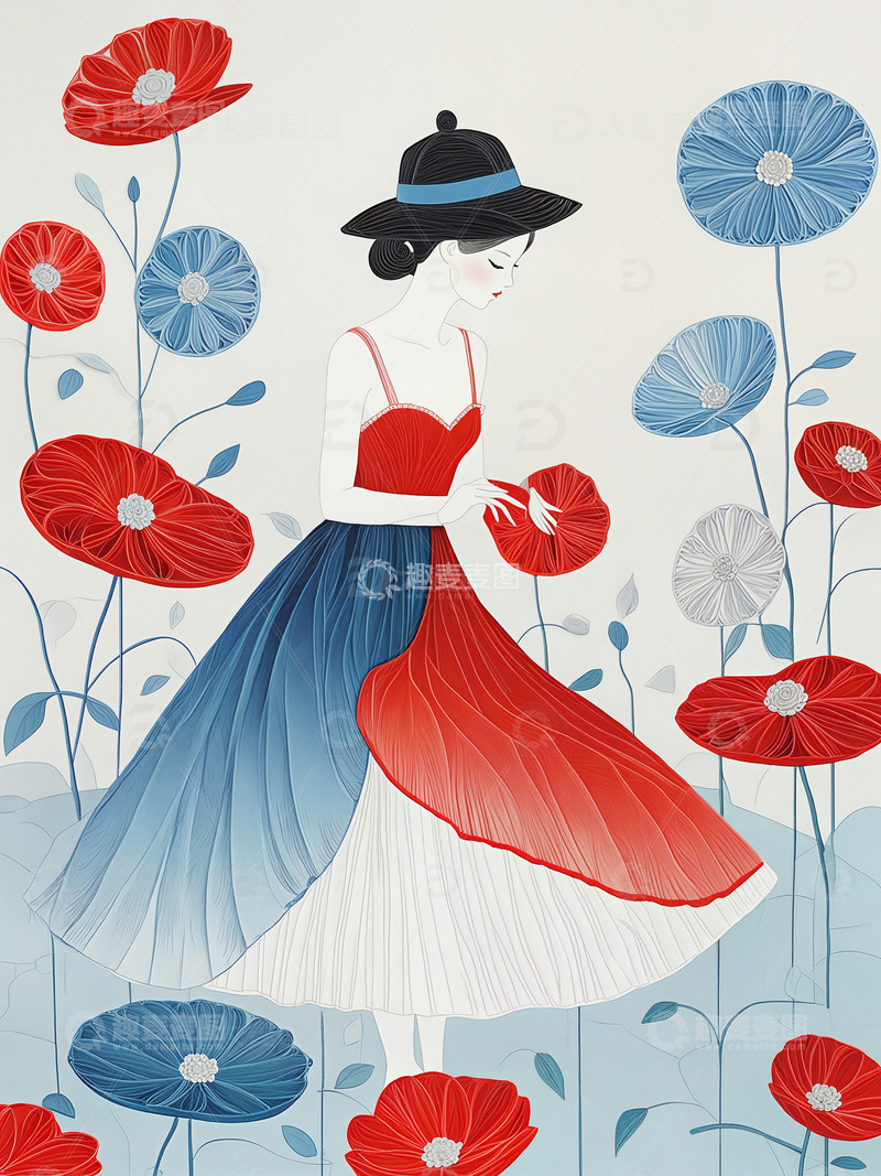 高清大图下载【趣麦麦图】女士插画衍纸艺术妇女节素材1