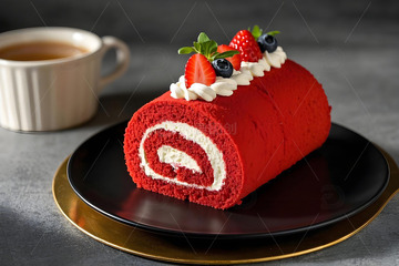 西式甜点蛋糕卷摄影图