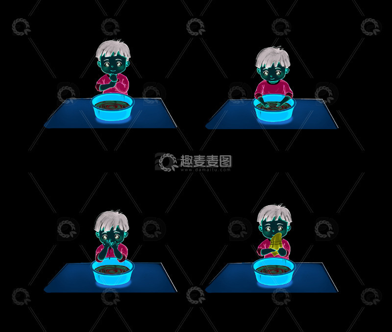 源文件下载【趣麦麦图】小男孩洗脸步骤图