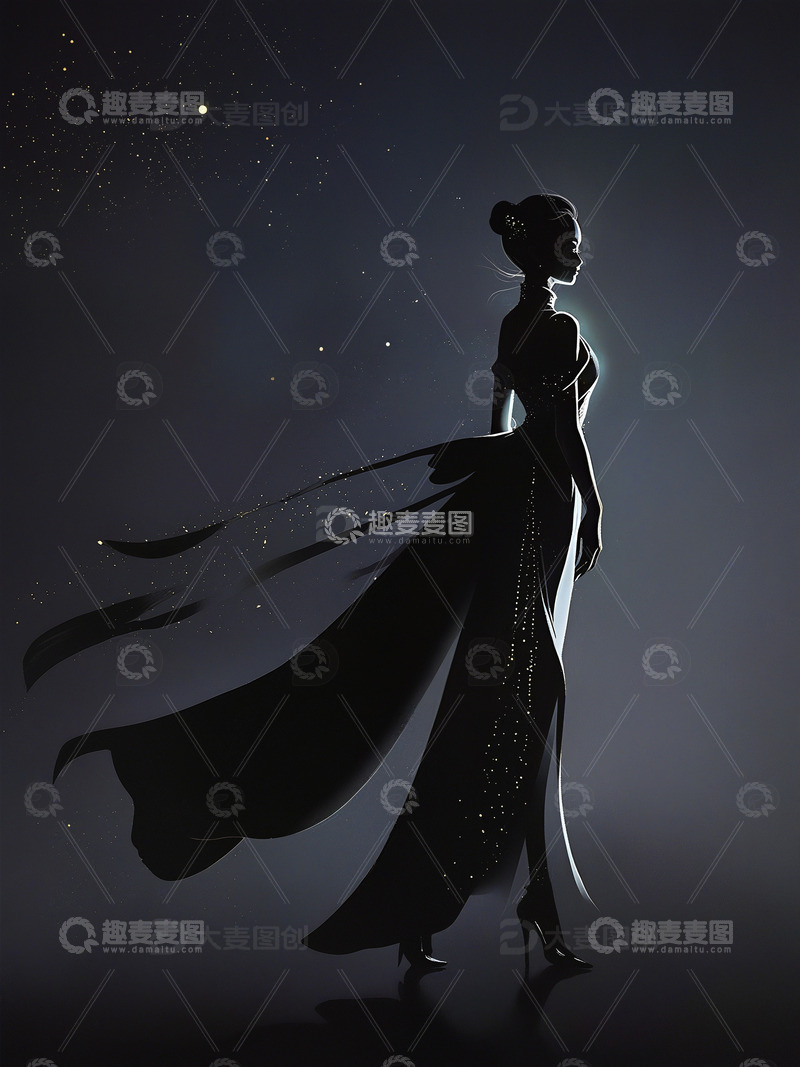 高清大图下载【趣麦麦图】时尚女性剪影光影插画1