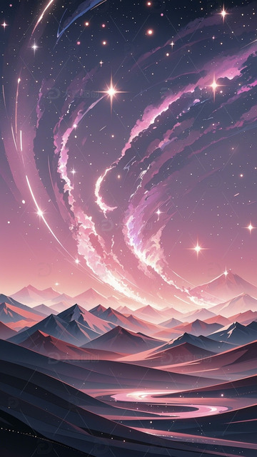 粉色夜空星河插画