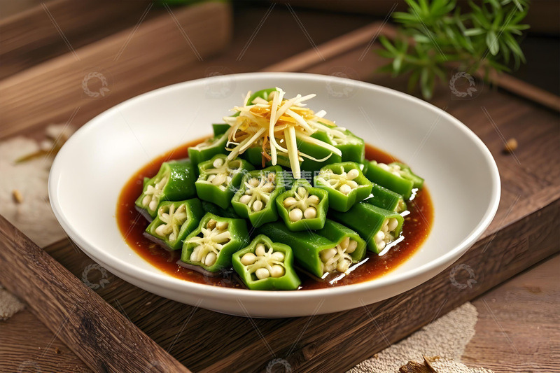 高清大图下载【趣麦麦图】芥末秋葵凉拌菜摄影