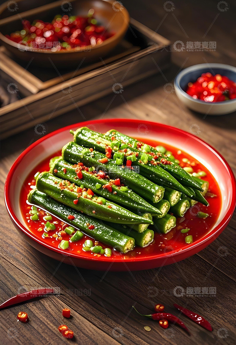 高清大图下载【趣麦麦图】凉拌秋葵美食摄影