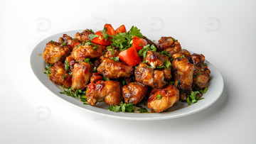 美味的烧烤几块烤鸡肉烤鸡块