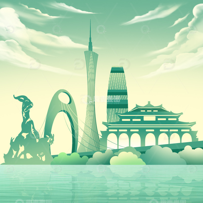 源文件下载【趣麦麦图】扁平风格广州市地标建筑元素