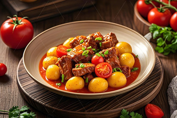 番茄土豆炖排骨摄影图2