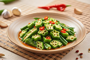 清炒秋葵摄影图