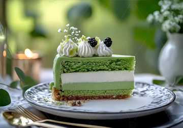 抹茶切块蛋糕摄影图