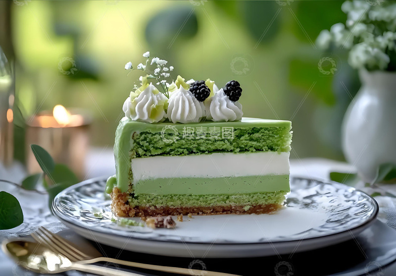 高清大图下载【趣麦麦图】抹茶切块蛋糕摄影图