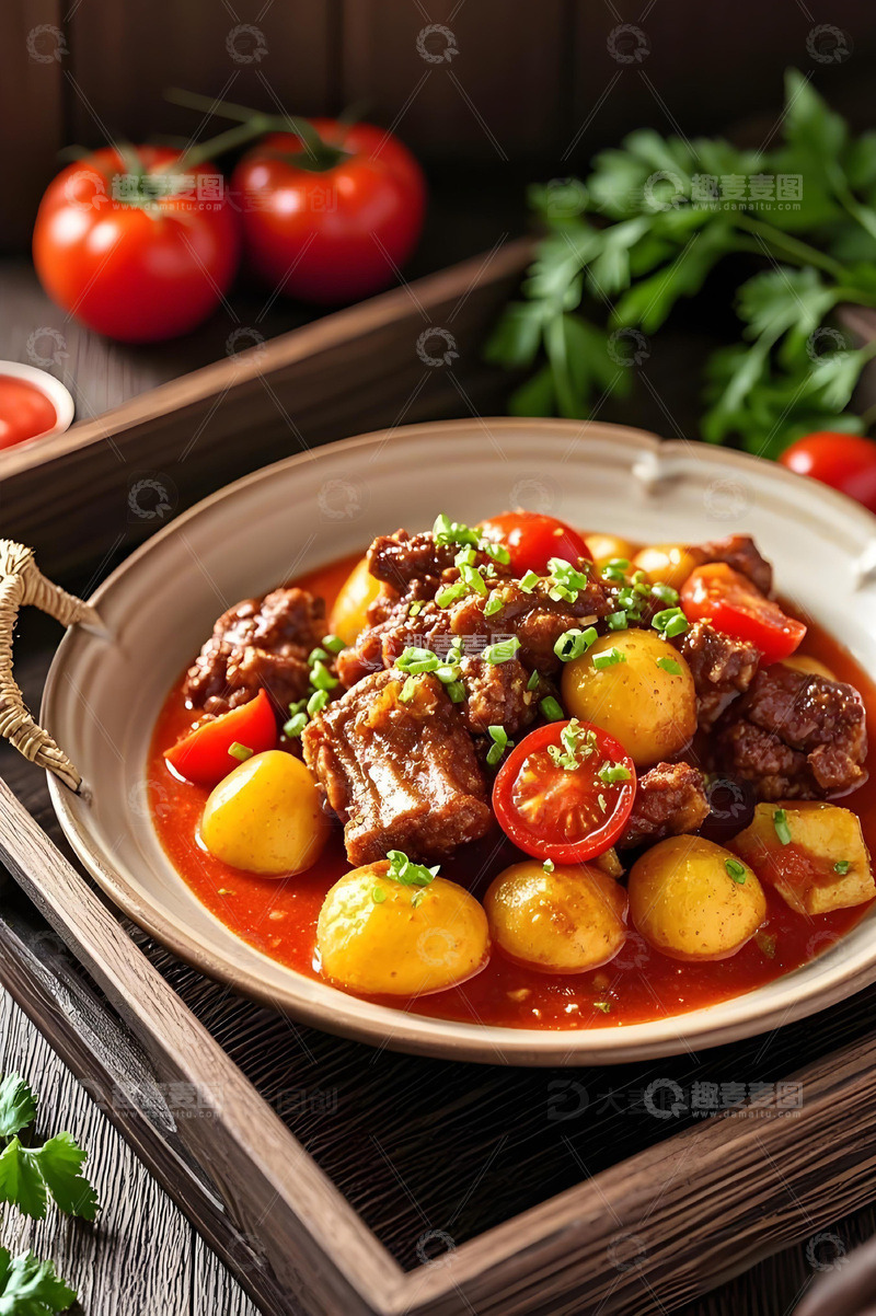 高清大图下载【趣麦麦图】番茄土豆炖排骨摄影图
