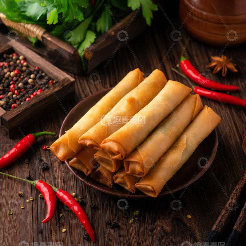 高清大图下载【趣麦麦图】美味春卷美食摄影素材