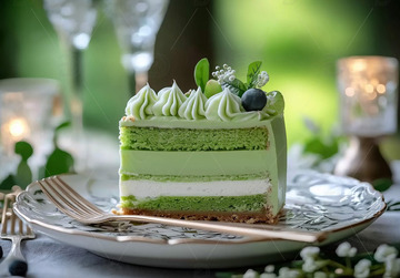 抹茶切块蛋糕摄影图1