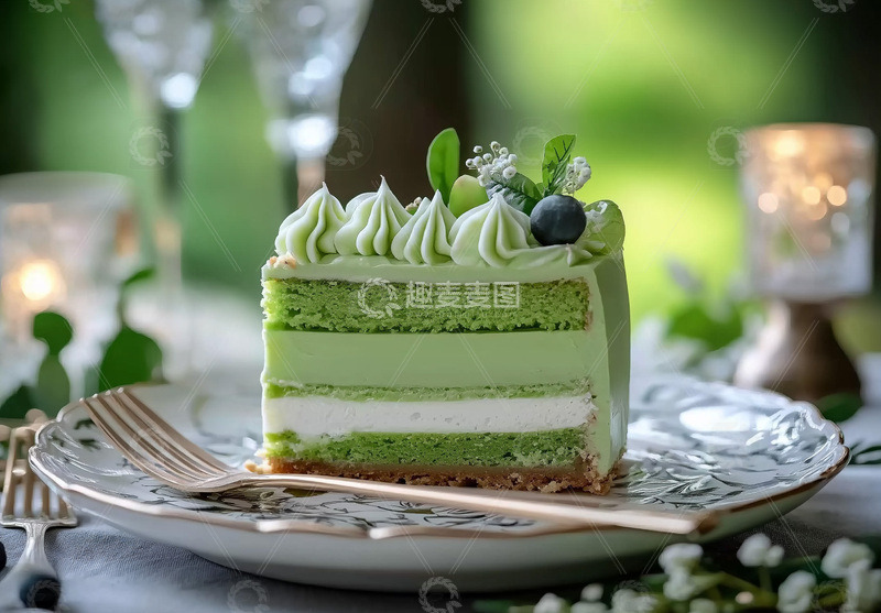 高清大图下载【趣麦麦图】抹茶切块蛋糕摄影图1