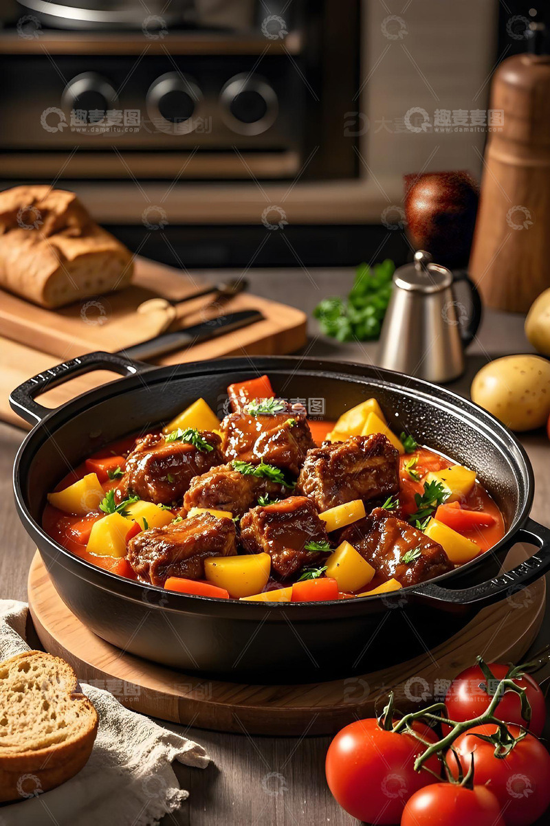 高清大图下载【趣麦麦图】番茄土豆炖排骨摄影图1
