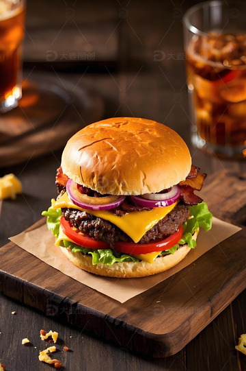 西餐美食汉堡包摄影图。