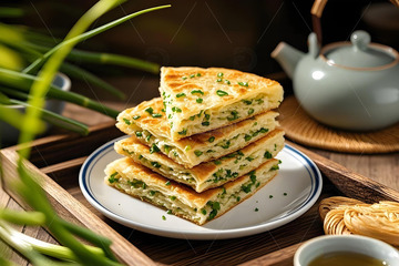 美食摄影葱花饼摄影图