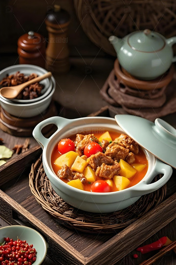 番茄土豆炖排骨摄影图5