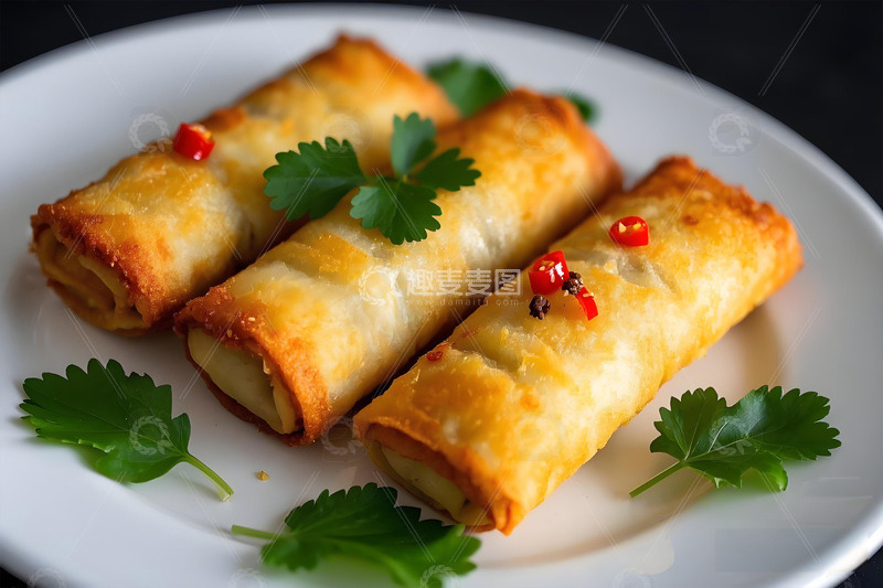 高清大图下载【趣麦麦图】炸春卷美食摄影图3