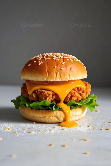 西餐美食汉堡包摄影图。1