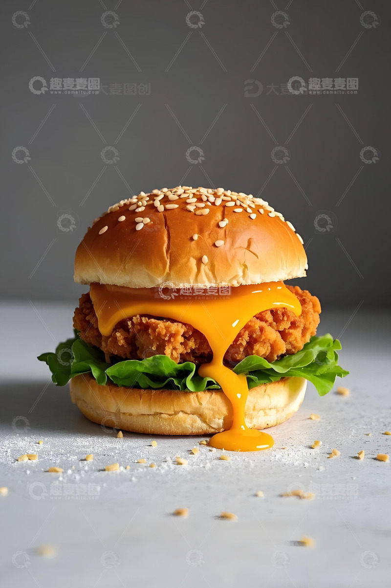 西餐美食汉堡包摄影图。1