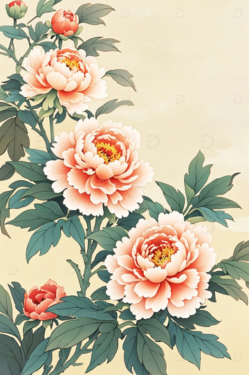 中国风国潮牡丹插画2