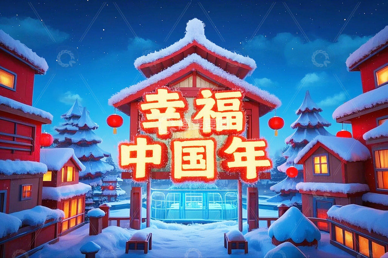 高清大图下载【趣麦麦图】新年春节背景幸福中国年