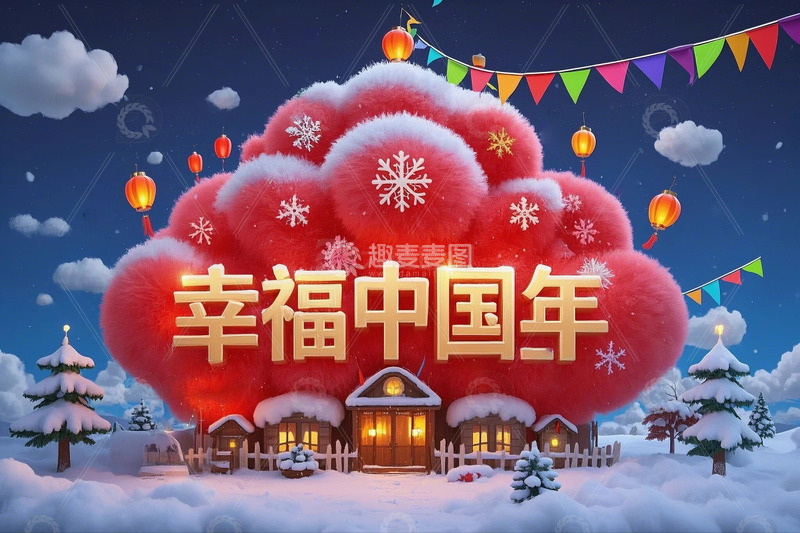 高清大图下载【趣麦麦图】新年春节背景幸福中国年1