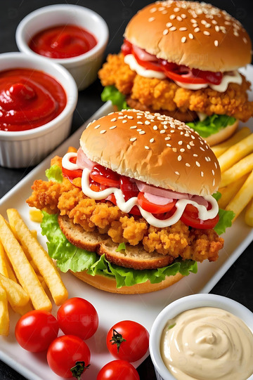 西餐美食汉堡薯条摄影图