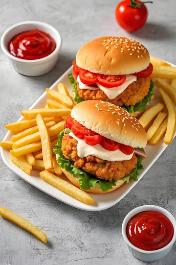 西餐美食汉堡薯条摄影图1