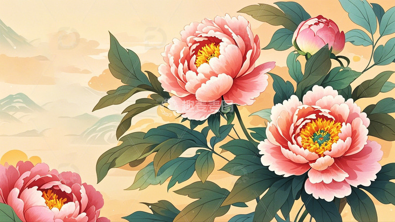 高清大图下载【趣麦麦图】中国风国潮牡丹插画4